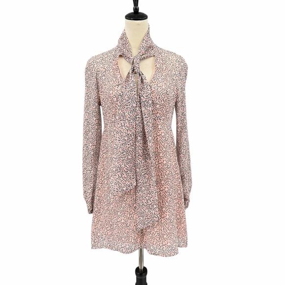 BCBGeneration Dresses & Skirts - BCBGeneration Blush Floral Chiffon Metallic Neck Tie Long Sleeve Mini Dress